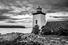 Stormy Clouds Over Grindle Point Lighthouse in Maine - BW